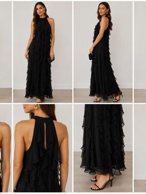 Black Ruffle Halter Maxi Dress